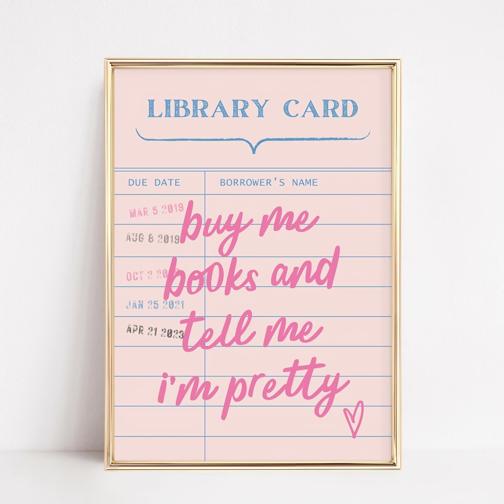 Board Game Book - 1pc Frameless Canvas Poster,Retro Pink Library
